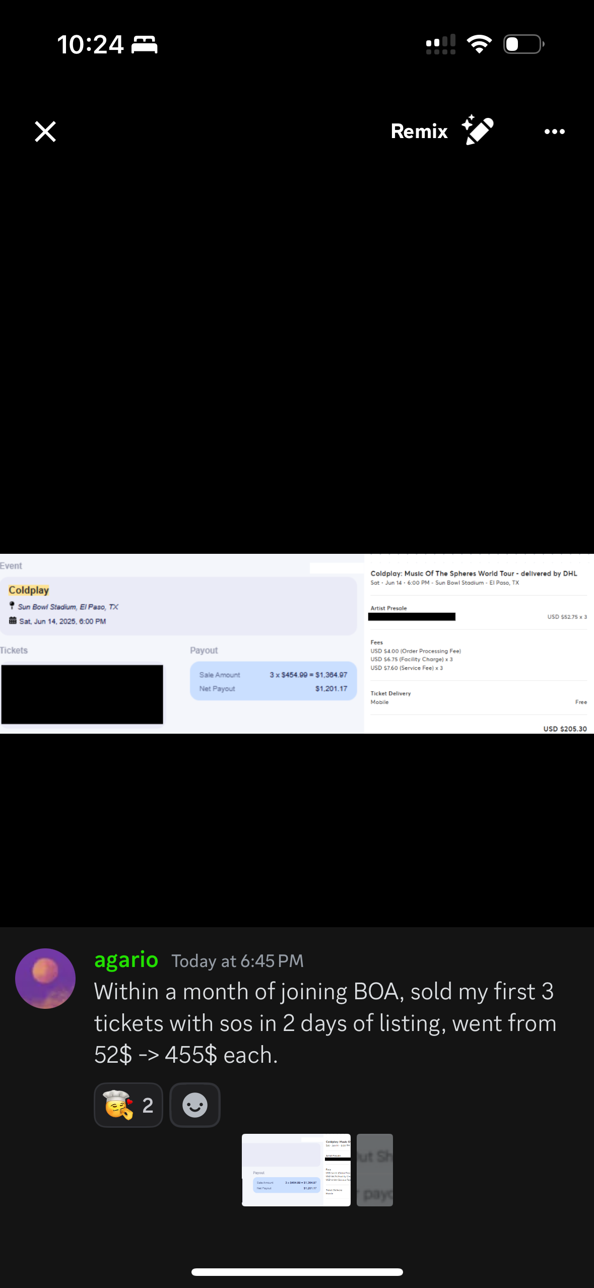 Coldplay ticket sale payout