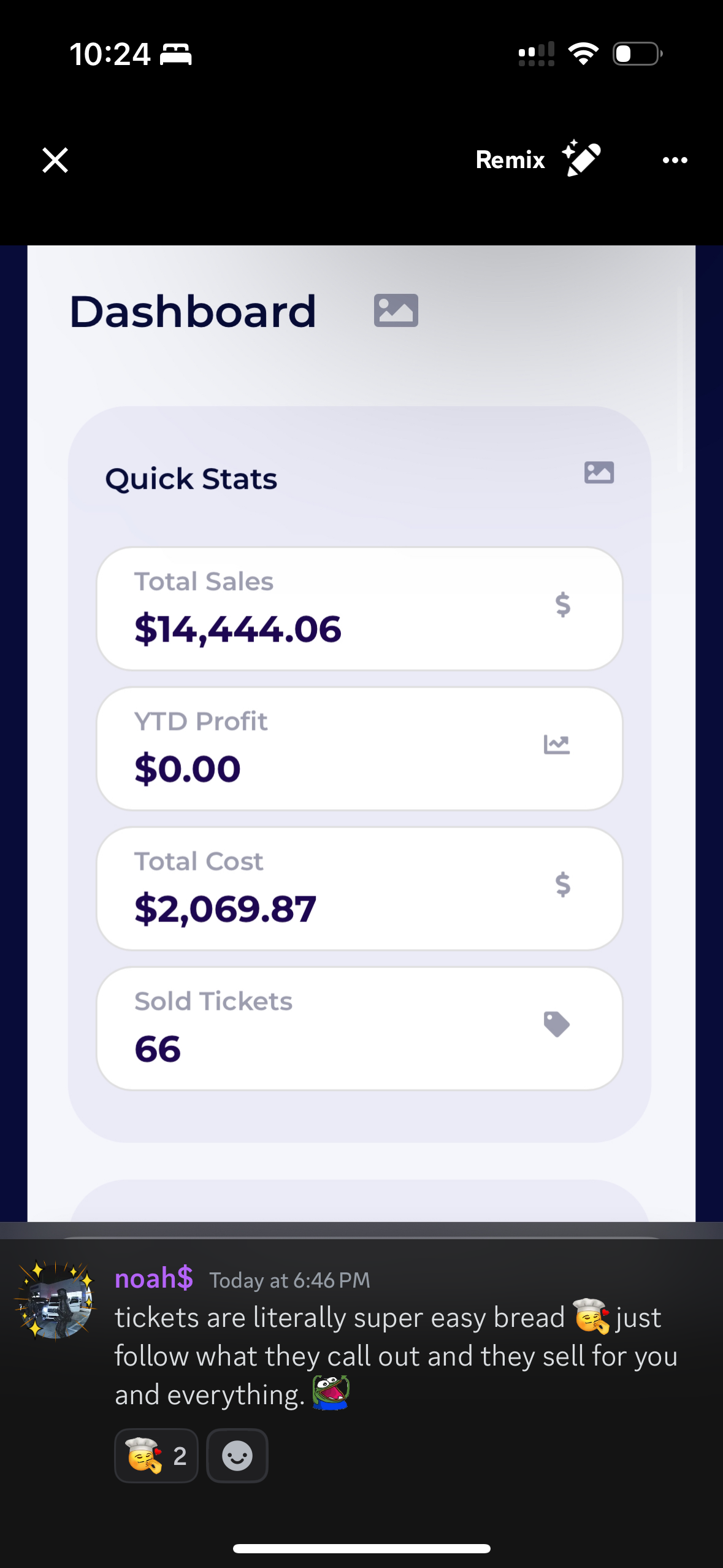 Member dashboard showing $14,444.06 in sales