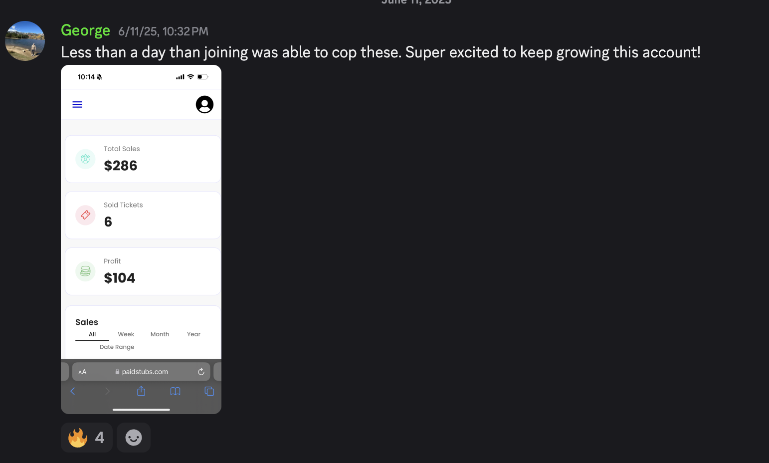 George's first day success with $104 profit