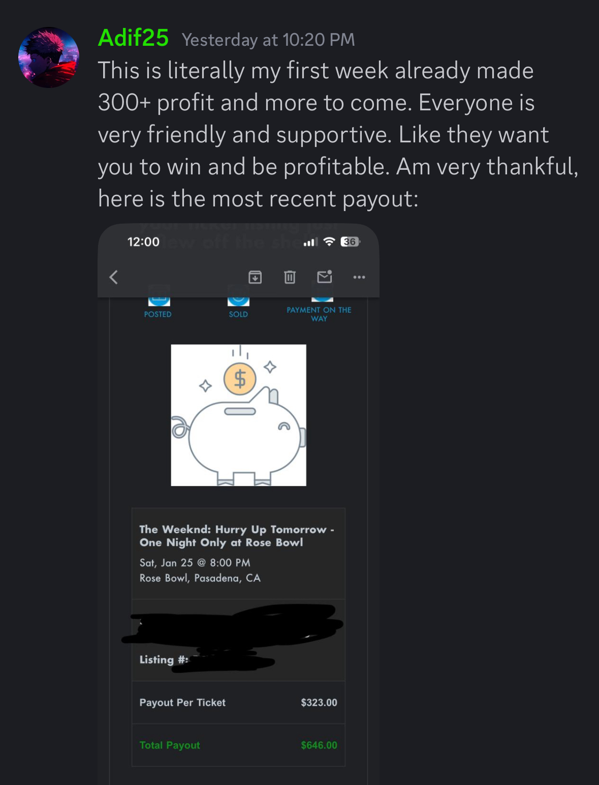 The Weeknd payout showing $646 total